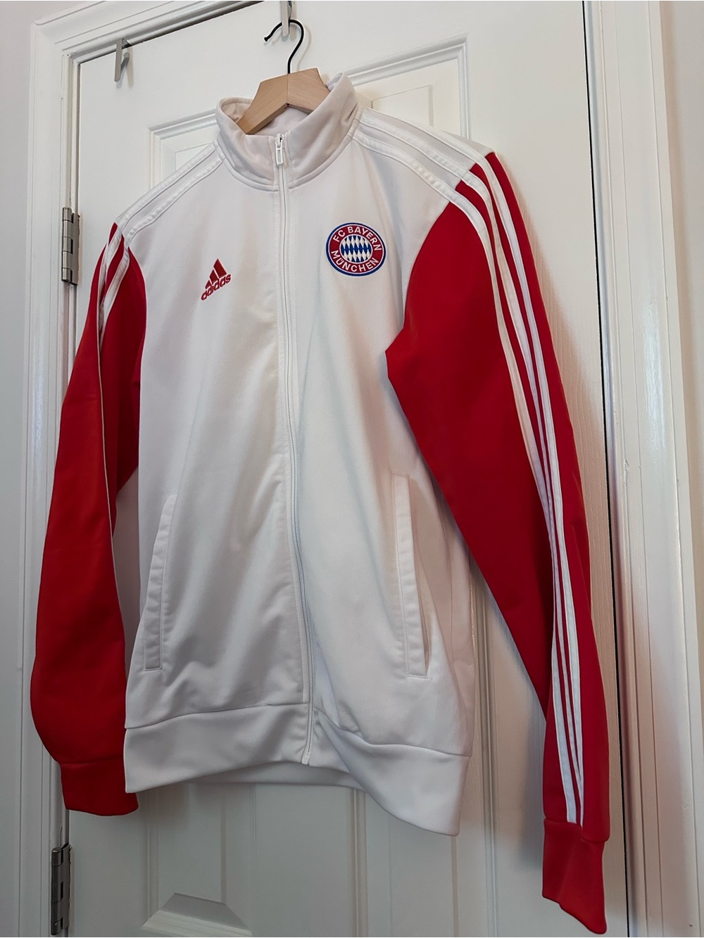 adidas White and Red FC Bayern Track Jacket